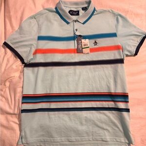 Original Penguin 19th Hole Golf Stripe Polo (Tanager Turquoise) Large